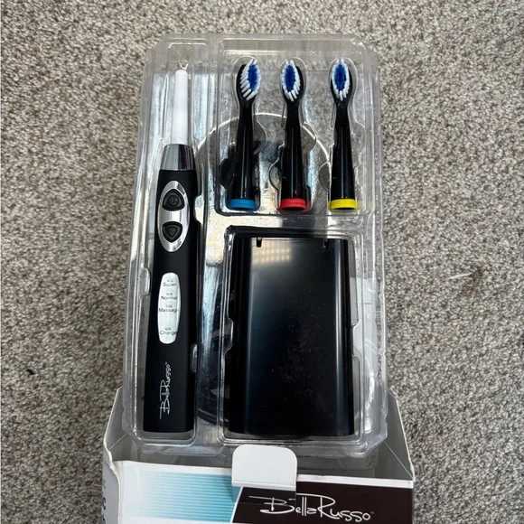 NIB Bella Russo Electric Sonic Toothbrush Charging Base 2 Extra Heads Deep Clean - Picture 3 of 4